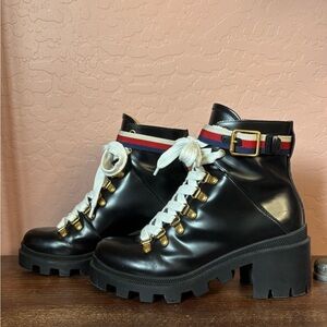 Gucci Sylvie Web Leather Bootie